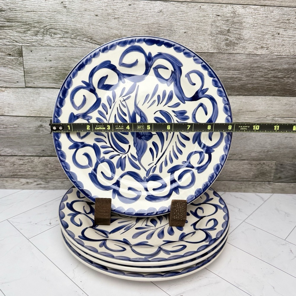 Pottery Barn Anfora Puebla Blue 9.25" Luncheon Salad Plates Mexico Set Of 4 - Picture 2 of 3